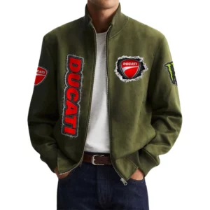 Ducati Men's Suede Bomber Jackets Stand Collar Long Sleeve Dressy Pockets