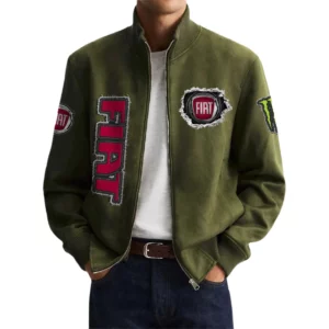 Fiat Men's Suede Bomber Jackets Stand Collar Long Sleeve Dressy Pockets