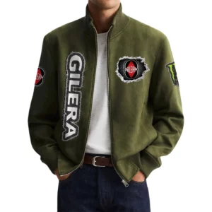 Gilera Men's Suede Bomber Jackets Stand Collar Long Sleeve Dressy Pockets
