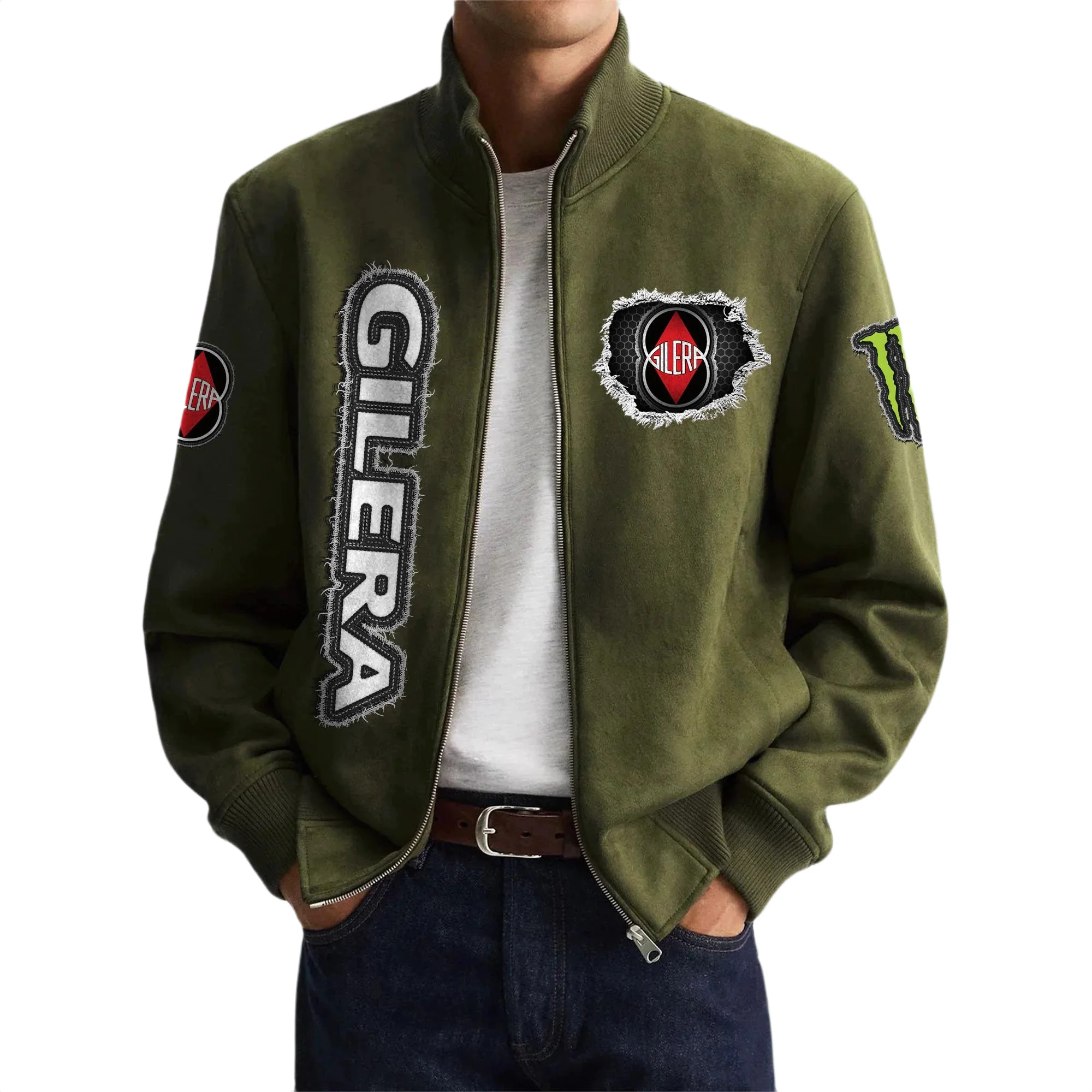 Gilera Men's Suede Bomber Jackets Stand Collar Long Sleeve Dressy Pockets Gilera Men's Suede Bomber Jackets Stand Collar Long Sleeve Dressy Pockets