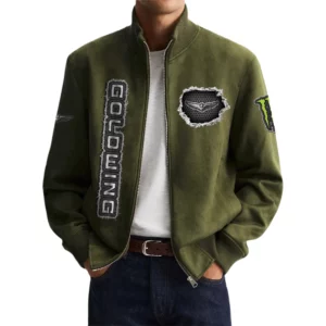 Honda Goldwing Men's Suede Bomber Jackets Stand Collar Long Sleeve Dressy Pockets