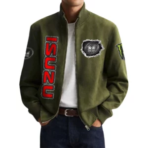 Isuzu Men's Suede Bomber Jackets Stand Collar Long Sleeve Dressy Pockets