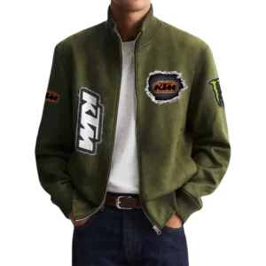 KTM Racing Men's Suede Bomber Jackets Stand Collar Long Sleeve Dressy Pockets
