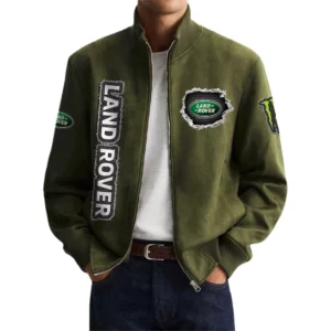 Land Rover Men's Suede Bomber Jackets Stand Collar Long Sleeve Dressy Pockets