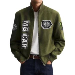 MG Car Men's Suede Bomber Jackets Stand Collar Long Sleeve Dressy Pockets