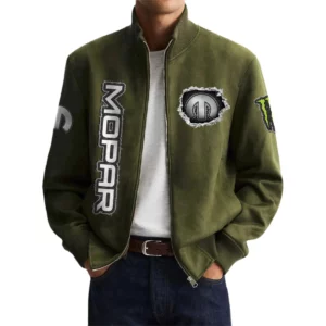Mopar Men's Suede Bomber Jackets Stand Collar Long Sleeve Dressy Pockets