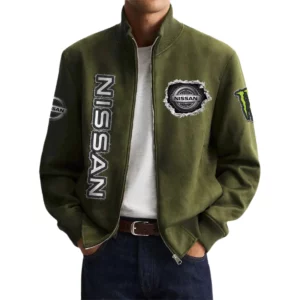 Nissan Men's Suede Bomber Jackets Stand Collar Long Sleeve Dressy Pockets