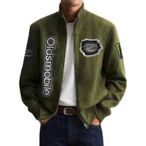 Oldsmobile Men's Suede Bomber Jackets Stand Collar Long Sleeve Dressy Pockets