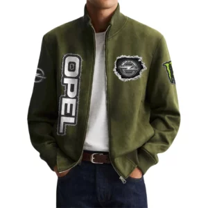 Opel Men's Suede Bomber Jackets Stand Collar Long Sleeve Dressy Pockets