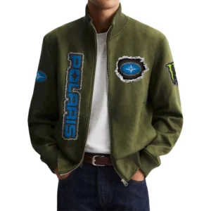 Polaris Men's Suede Bomber Jackets Stand Collar Long Sleeve Dressy Pockets