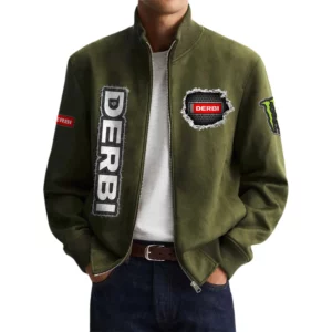 Derbi Men's Suede Bomber Jackets Stand Collar Long Sleeve Dressy Pockets