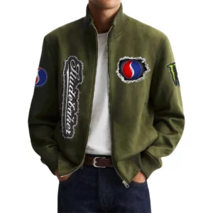 Studebaker Men's Suede Bomber Jackets Stand Collar Long Sleeve Dressy Pockets