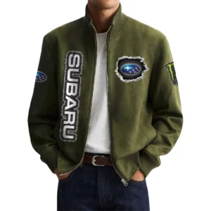 Subaru Men's Suede Bomber Jackets Stand Collar Long Sleeve Dressy Pockets