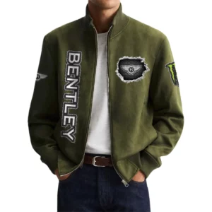 Bentley Men's Suede Bomber Jackets Stand Collar Long Sleeve Dressy Pockets