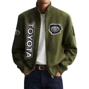 Toyota Men's Suede Bomber Jackets Stand Collar Long Sleeve Dressy Pockets