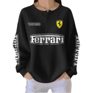 Ferrari Women’s Waffle Knit Button V-Neck Sweater Custom Name