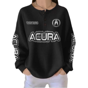 Acura Women’s Waffle Knit Button V-Neck Sweater Customize Name