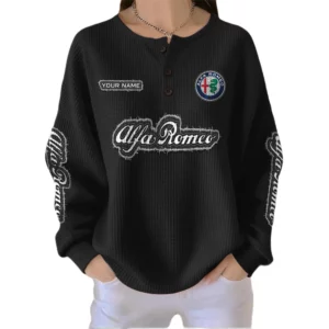 Alfa Romeo Women’s Waffle Knit Button V-Neck Sweater Customize Name