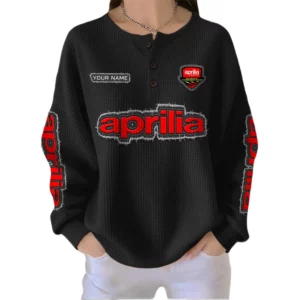 Aprilia Motorcycles Women’s Waffle Knit Button V-Neck Sweater Customize Name