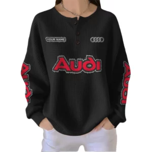 Audi Women’s Waffle Knit Button V-Neck Sweater Customize Name