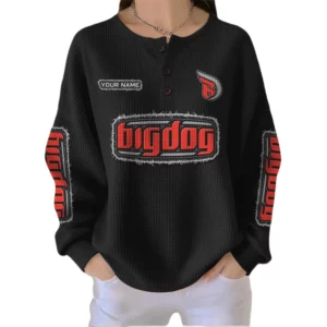 Big Dog Motorcycles Women’s Waffle Knit Button V-Neck Sweater Customize Name