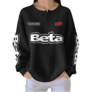 Beta Motorcycles Women’s Waffle Knit Button V-Neck Sweater Customize Name