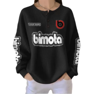 Bimota Women’s Waffle Knit Button V-Neck Sweater Customize Name