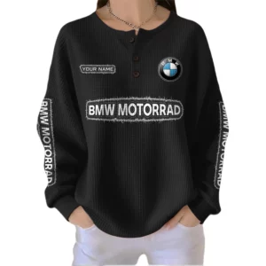 BMW Motorrad Women’s Waffle Knit Button V-Neck Sweater Customize Name