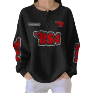 BSA Motorcycles Women’s Waffle Knit Button V-Neck Sweater Customize Name