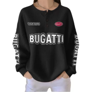 Bugatti Women’s Waffle Knit Button V-Neck Sweater Customize Name