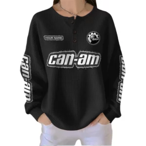 Can Am BRP Women’s Waffle Knit Button V-Neck Sweater Customize Name