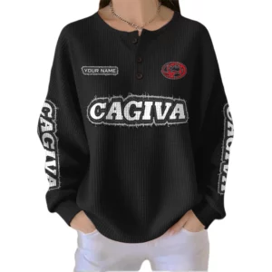 Cagiva Women’s Waffle Knit Button V-Neck Sweater Customize Name