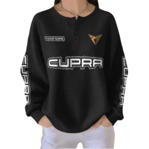 Cupra Women’s Waffle Knit Button V-Neck Sweater Customize Name