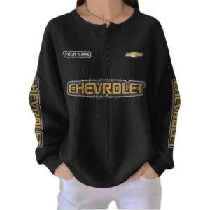 Chevrolet Women’s Waffle Knit Button V-Neck Sweater Customize Name