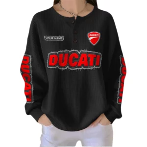 Ducati Women’s Waffle Knit Button V-Neck Sweater Customize Name