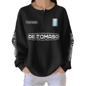 De Tomaso Women’s Waffle Knit Button V-Neck Sweater Customize Name