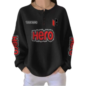 Hero Motorcycles Women’s Waffle Knit Button V-Neck Sweater Customize Name