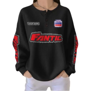 Fantic Motor Women’s Waffle Knit Button V-Neck Sweater Customize Name
