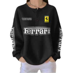 Ferrari Women’s Waffle Knit Button V-Neck Sweater Customize Name