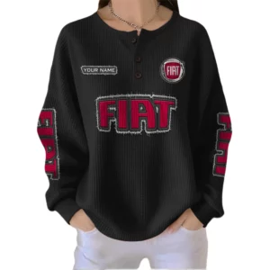 Fiat Women’s Waffle Knit Button V-Neck Sweater Customize Name