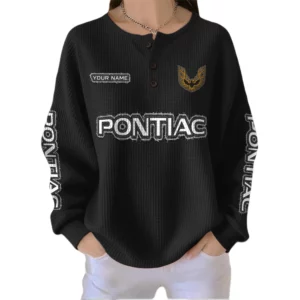 Firebird Pontiac Women’s Waffle Knit Button V-Neck Sweater Customize Name
