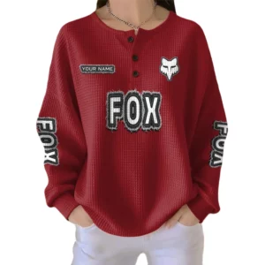 Fox Racing Women’s Waffle Knit Button V-Neck Sweater Customize Name