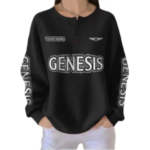Genesis Women’s Waffle Knit Button V-Neck Sweater Customize Name