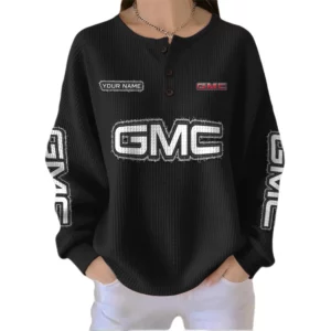 GMC Car Women’s Waffle Knit Button V-Neck Sweater Customize Name