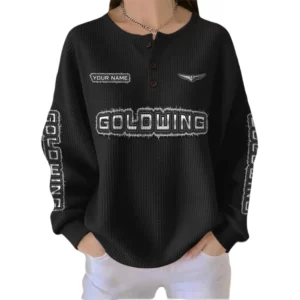 Honda Goldwing Women’s Waffle Knit Button V-Neck Sweater Customize Name