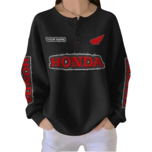 Honda Motor Women’s Waffle Knit Button V-Neck Sweater Customize Name