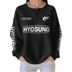 Hyosung Women’s Waffle Knit Button V-Neck Sweater Customize Name