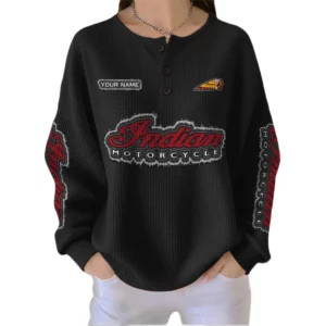 Indian Motorcycle Women’s Waffle Knit Button V-Neck Sweater Customize Name