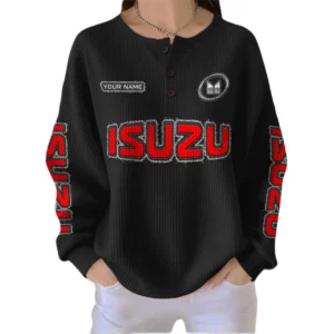 Isuzu Women’s Waffle Knit Button V-Neck Sweater Customize Name