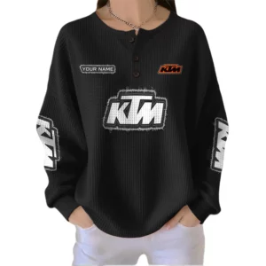 KTM Racing Women’s Waffle Knit Button V-Neck Sweater Customize Name